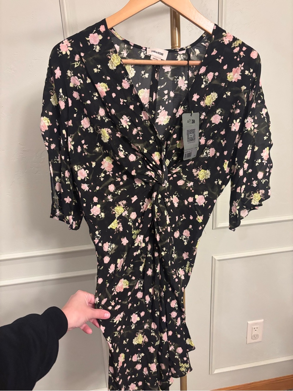 Zadig & Voltaire Mini Dress Black Floral Twist-Front MSRP $398 - Picture 3 of 6